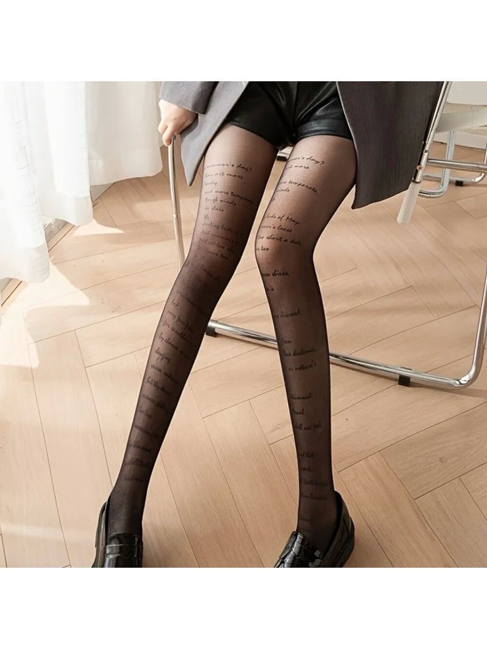 Trendy Script Pattern Sheer Tights - Comfortable & Stylish Legwear - Picture 5 of 10